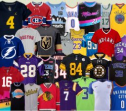 Image showing a variety of sports jerseys from different sporting teams.